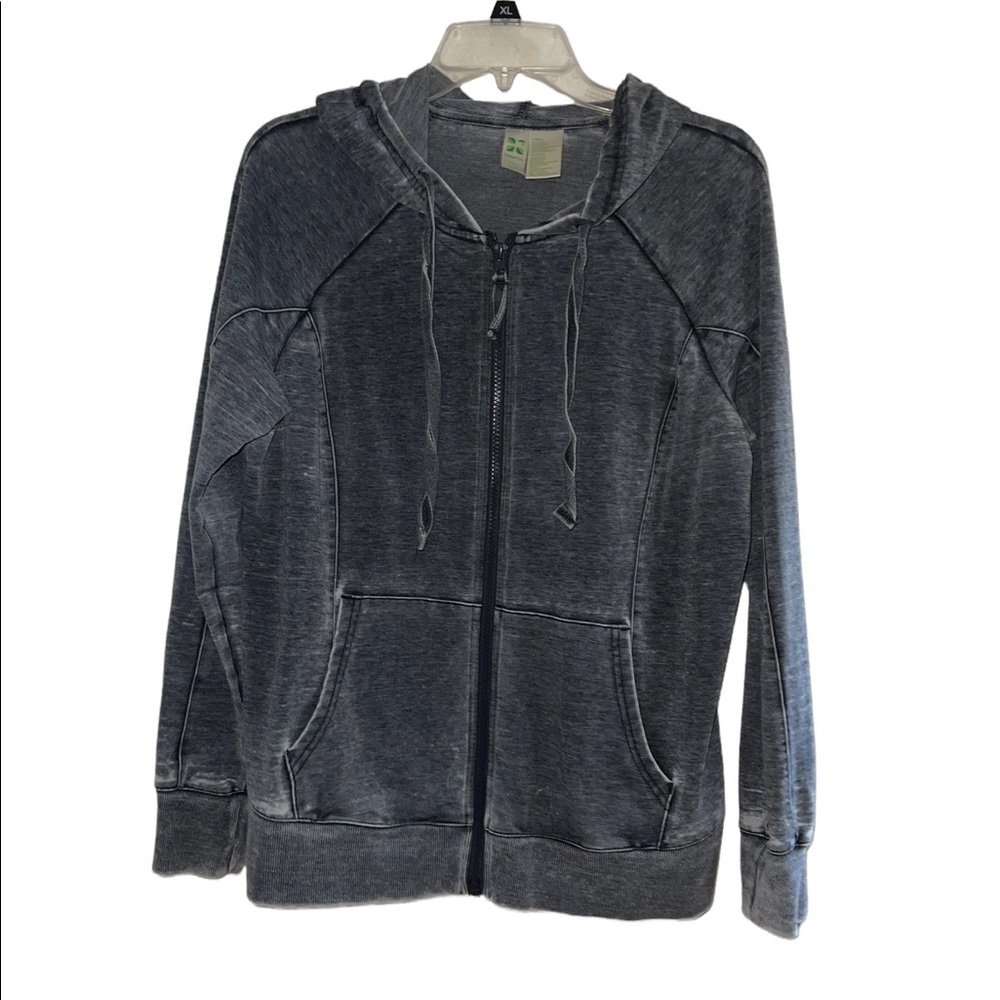 - Green Tea Hoodie Women’s Gray Burn out Cotton Blend  Full Zip. Size Large